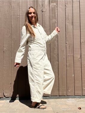 Levi's Cream Utility Jumpsuit Boilersuit Womens Large Coveralls Onesie Denim